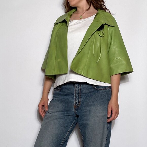 Vintage Y2K REAL LEATHER Avant Garde Cropped Jacket! Medium - Picture 3 of 9